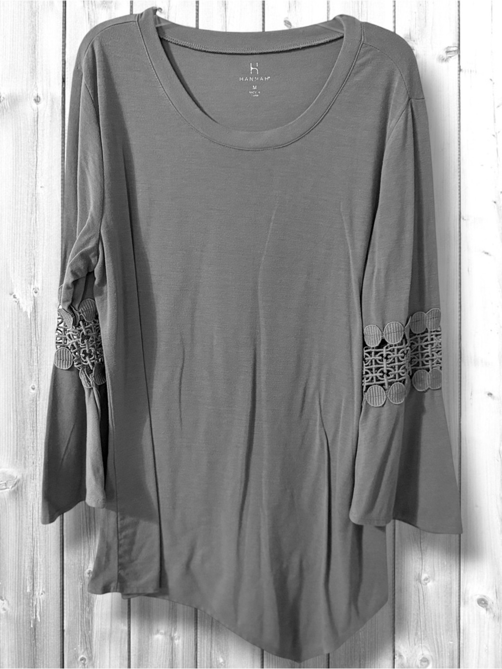 🌼Hannah Crochet-Sleeve Scoop Neck Tunic Top in Gray